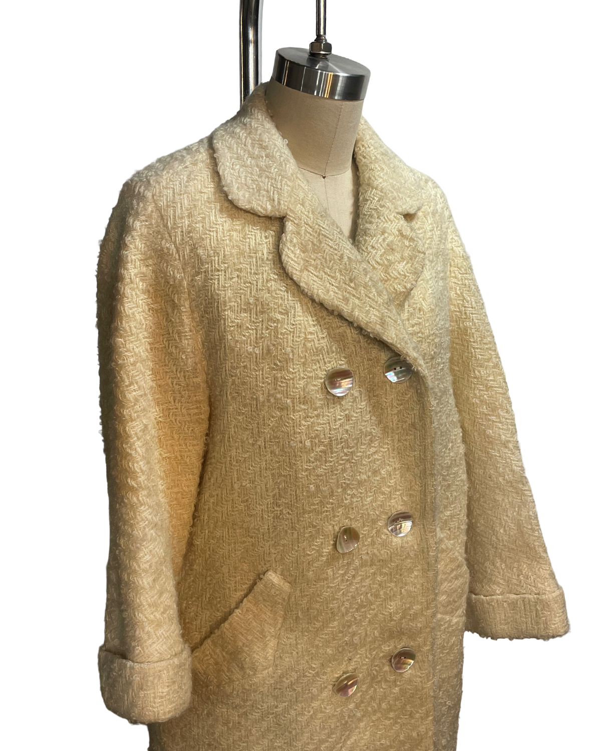 1960s Cream Boucle Double Breasted Coat