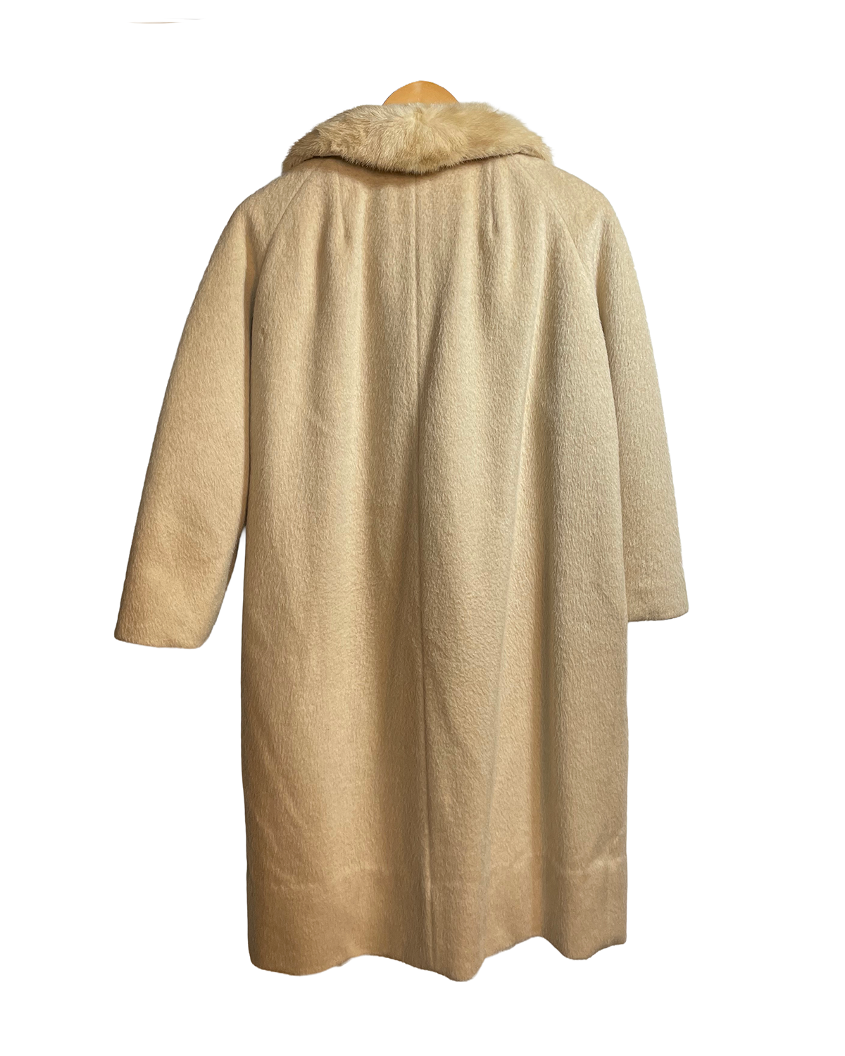 1960s Taupe Wool Mink Collar Tailored Seam Detail Double Button Swing Coat