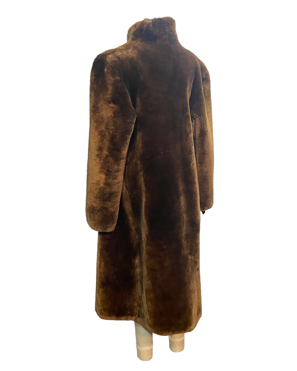 1930s Brown Mouton Dense Pile Satin-Lined Cocoon Coat