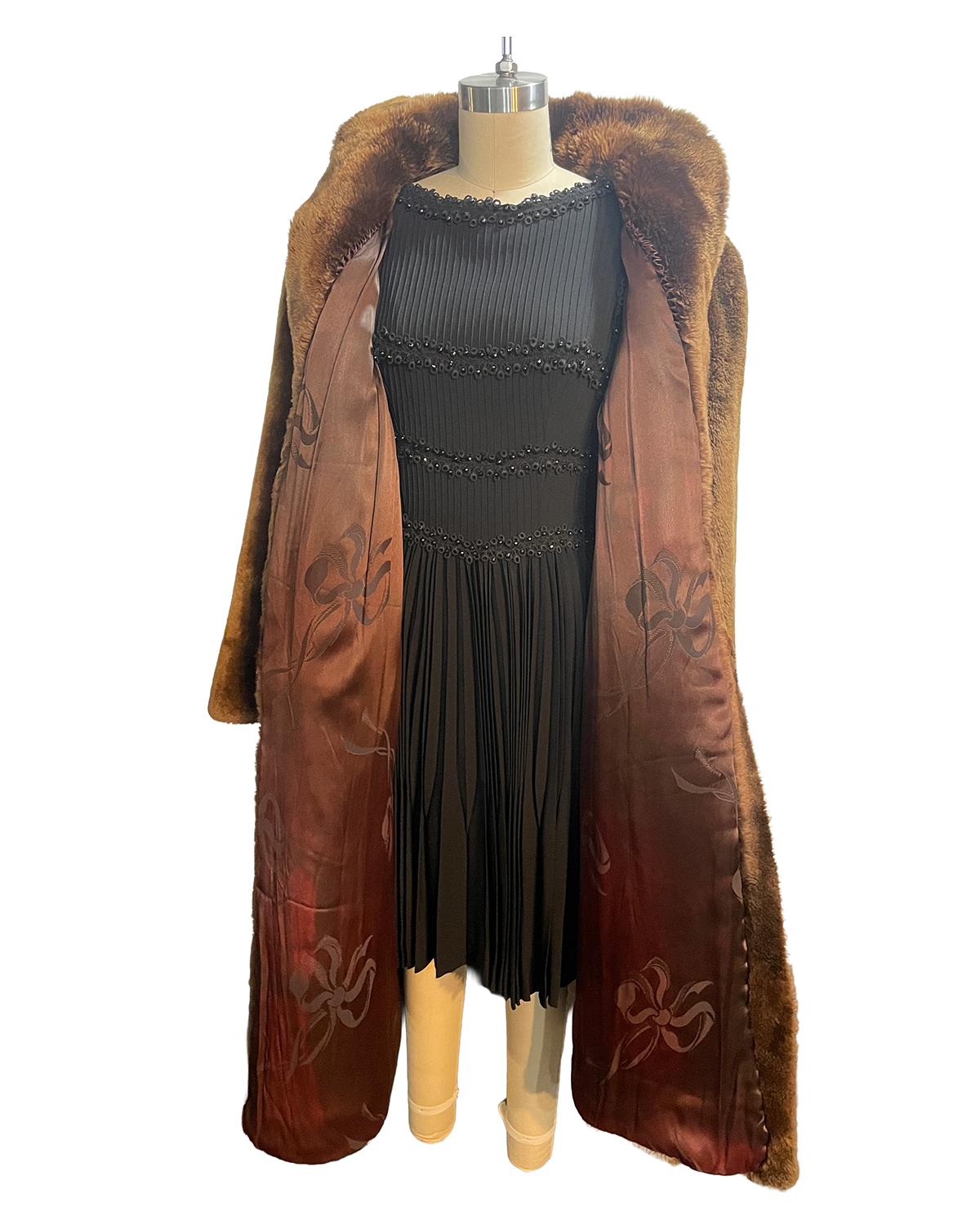 1930s Brown Mouton Dense Pile Satin-Lined Cocoon Coat