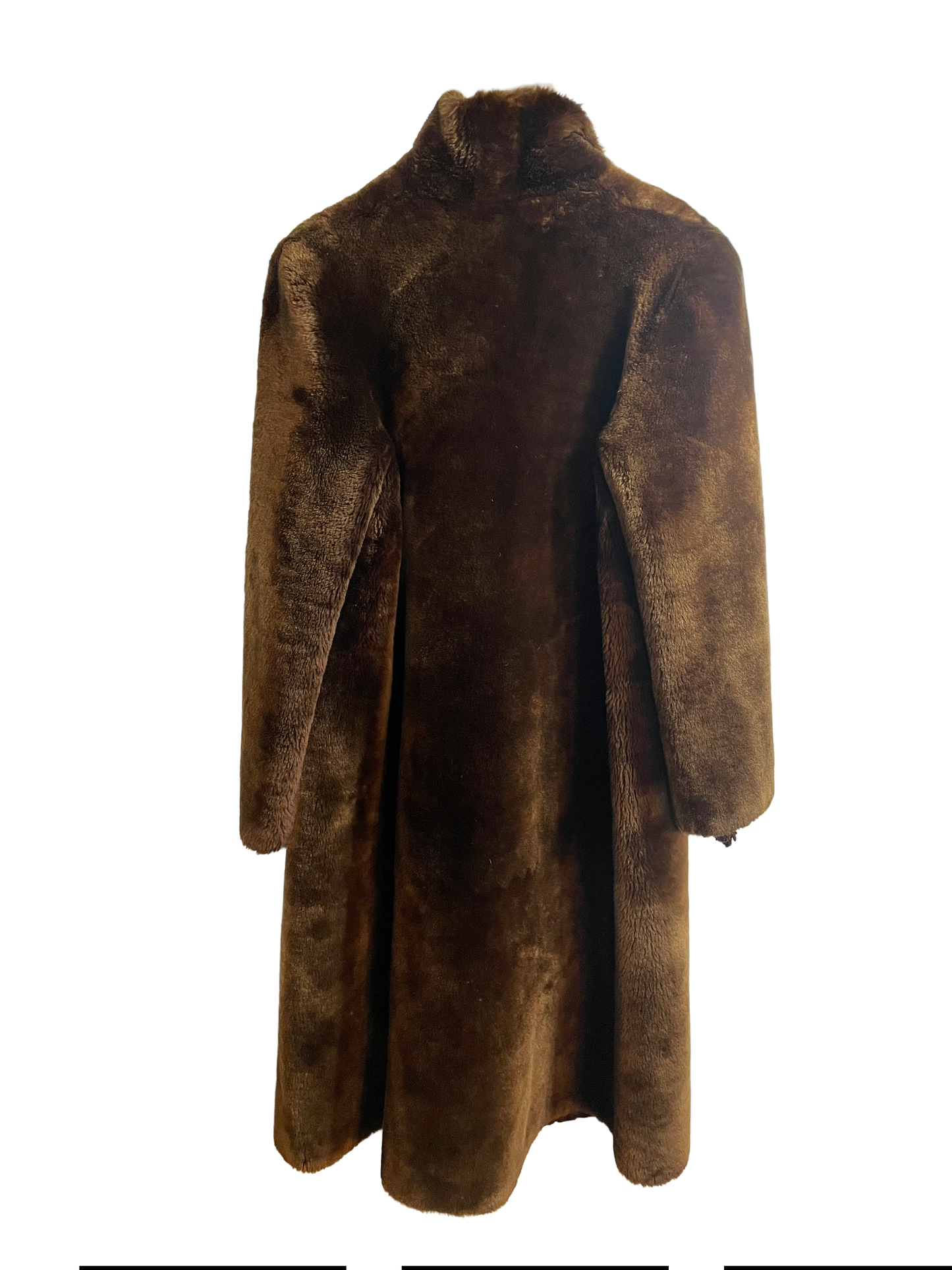 1930s Brown Mouton Dense Pile Satin-Lined Cocoon Coat