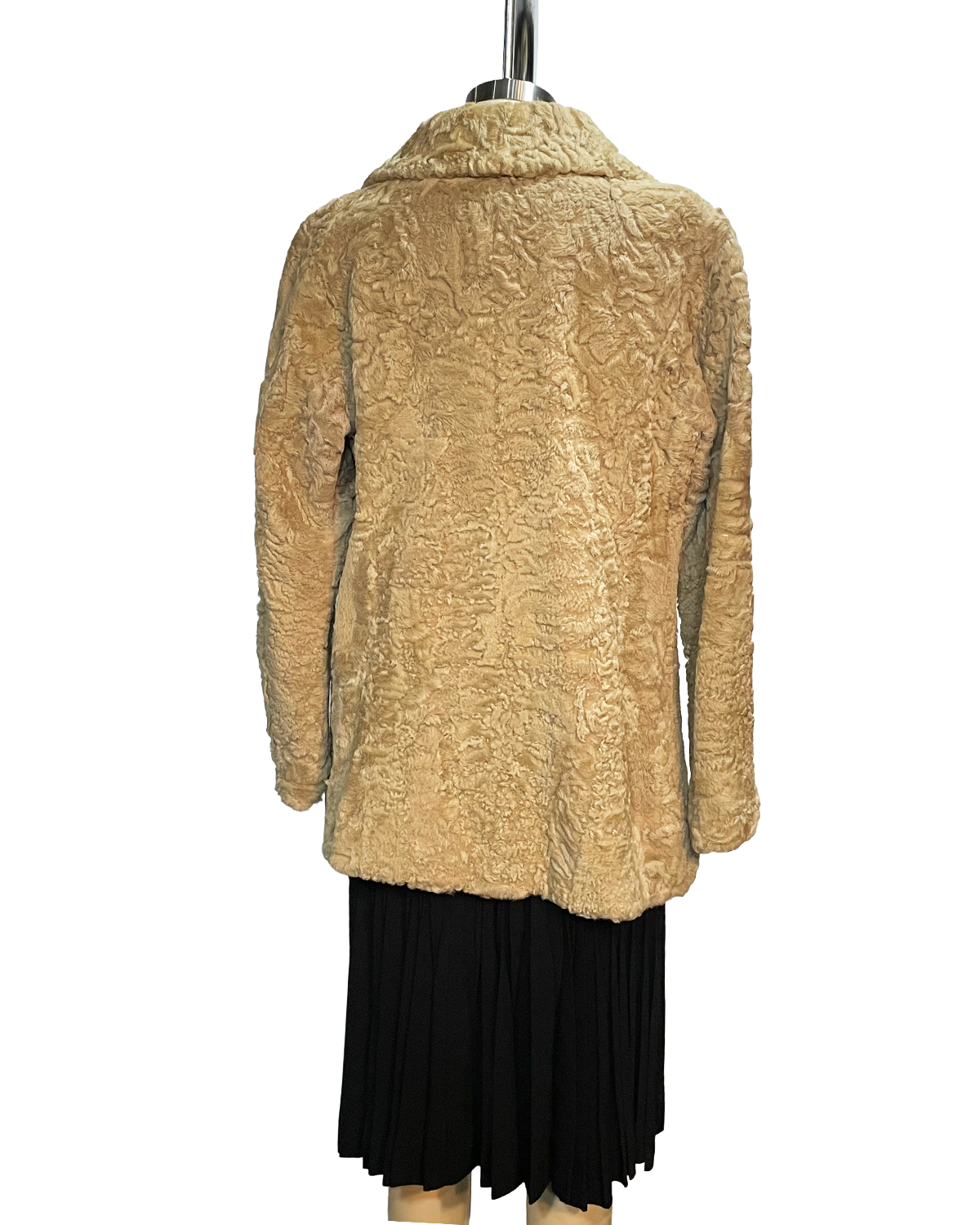 1960s Tan Fur Lamb Satin Lined Swing Coat