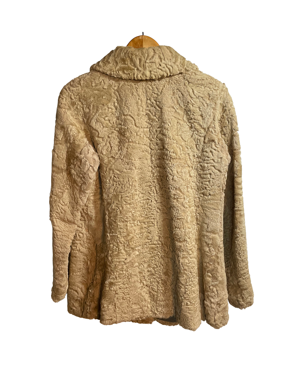 1960s Tan Fur Lamb Satin Lined Swing Coat