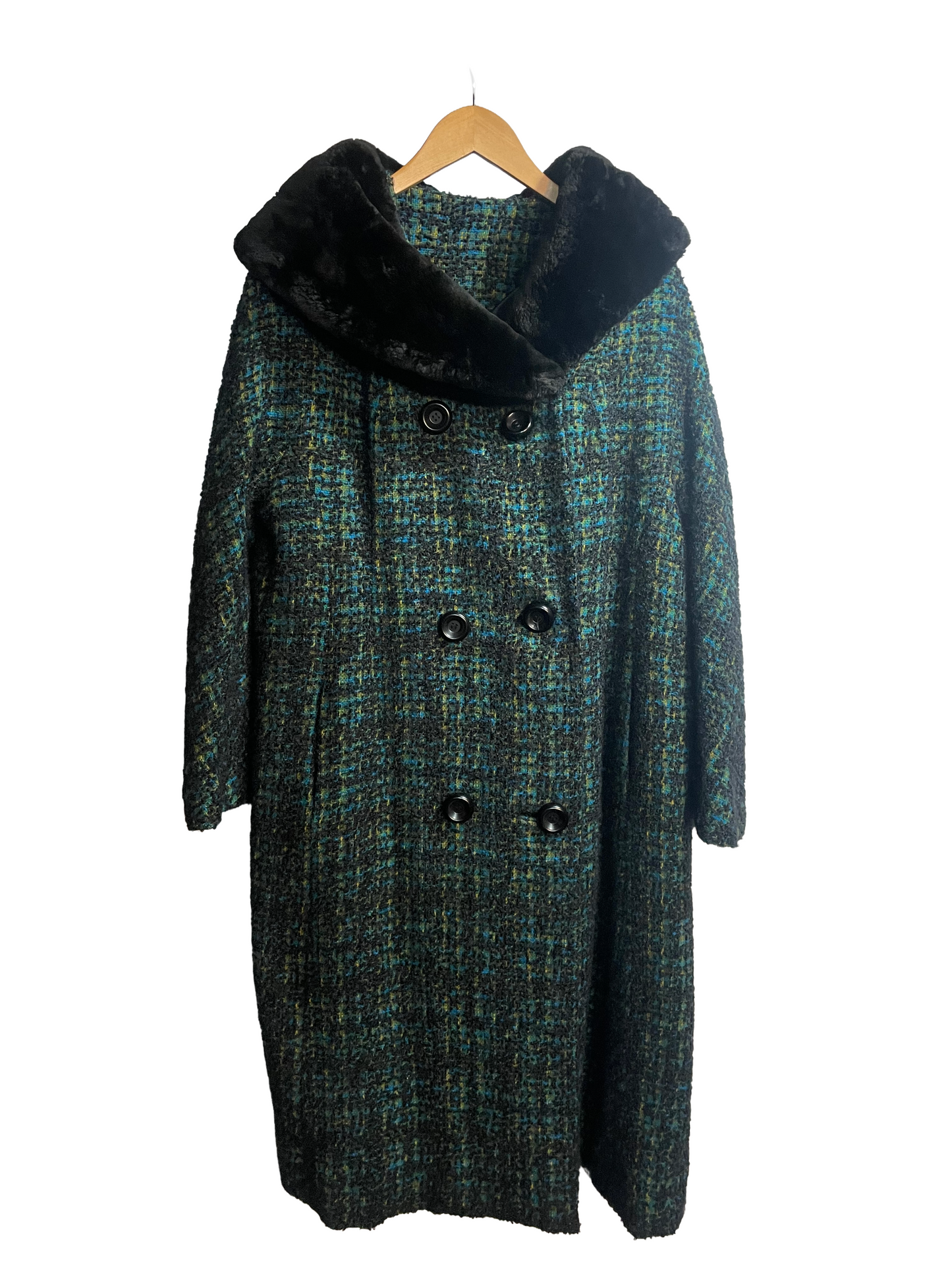 1960s Jewel Tones Boucle Shearling Collar Overcoat