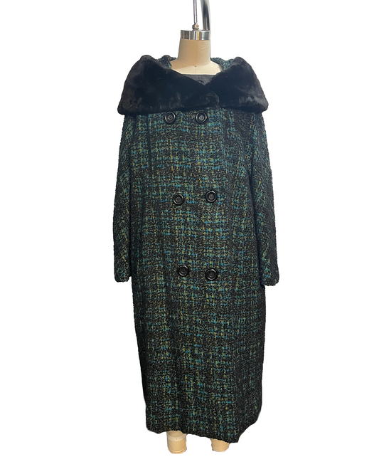 1960s Jewel Tones Boucle Shearling Collar Overcoat