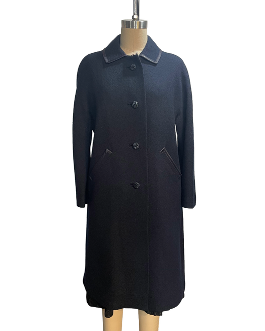 1960s Navy Wool Rhinestone Button Classic Coat