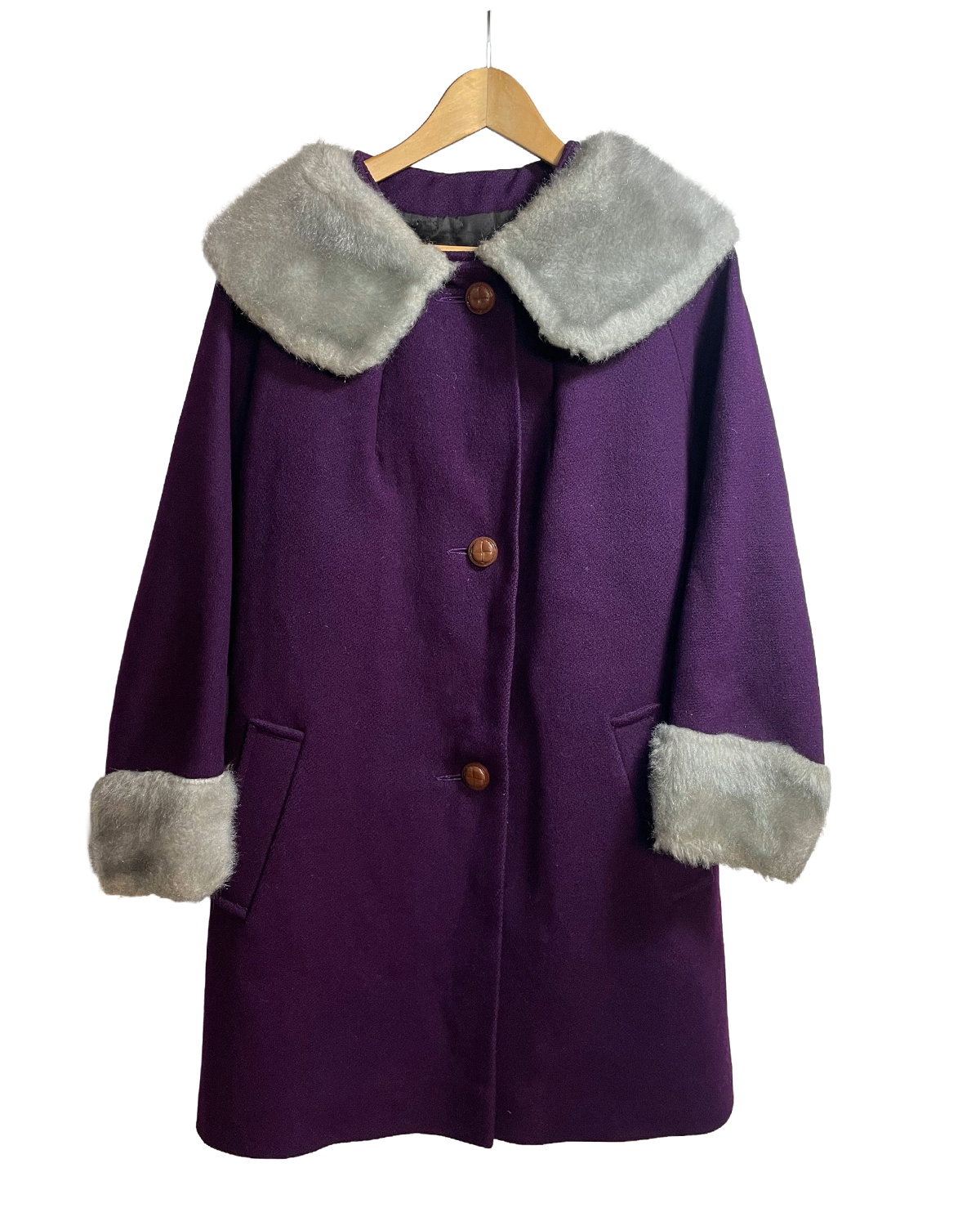 1970s Aubergine Faux Fur Wool Coat