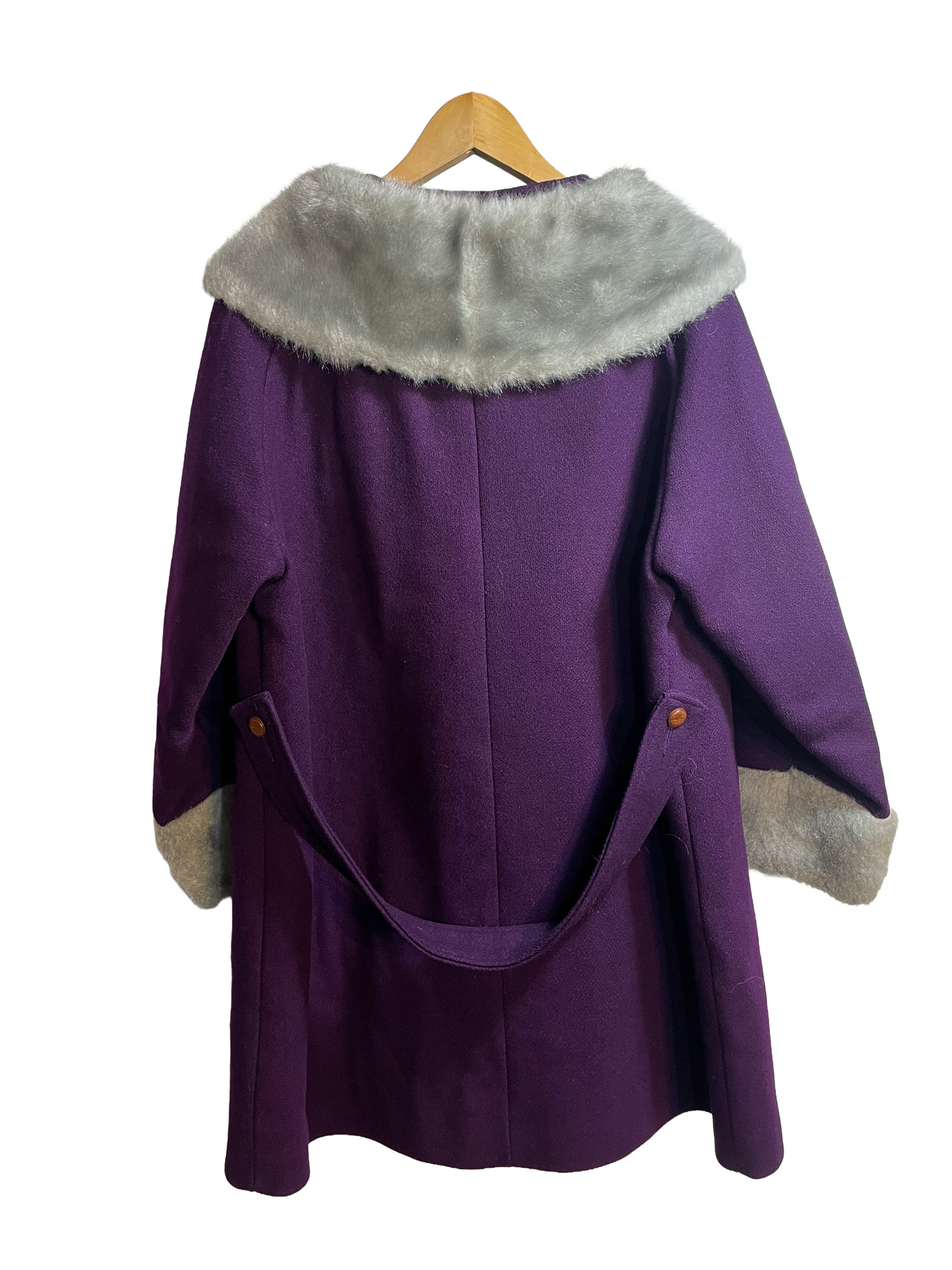 1970s Aubergine Faux Fur Wool Coat