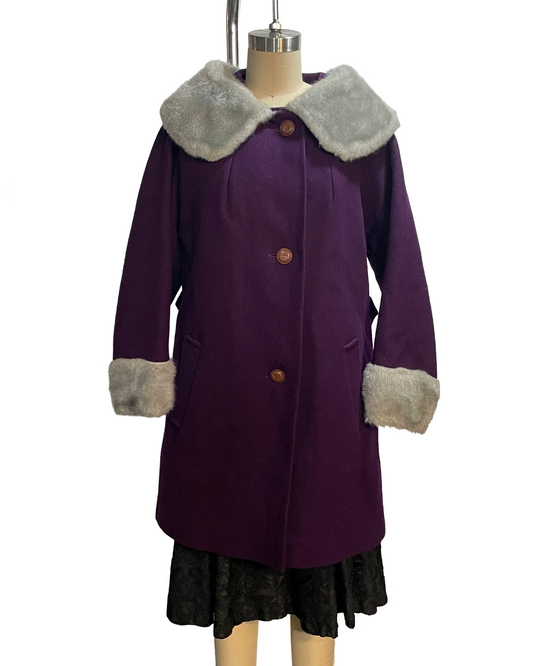 1970s Aubergine Faux Fur Wool Coat