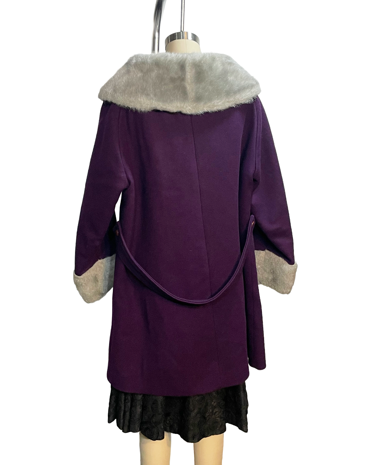 1970s Aubergine Faux Fur Wool Coat