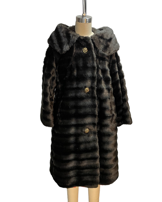 1960s Brown Faux Fur Tonal Waves Swing Coat