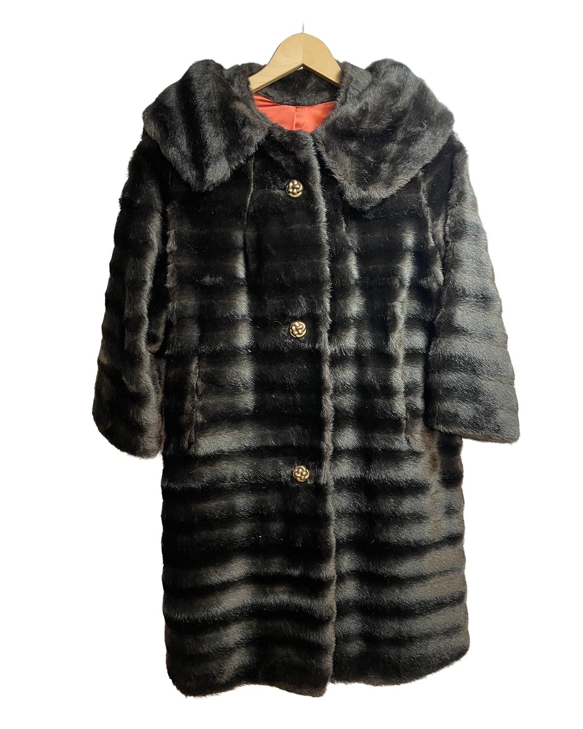 1960s Brown Faux Fur Tonal Waves Swing Coat