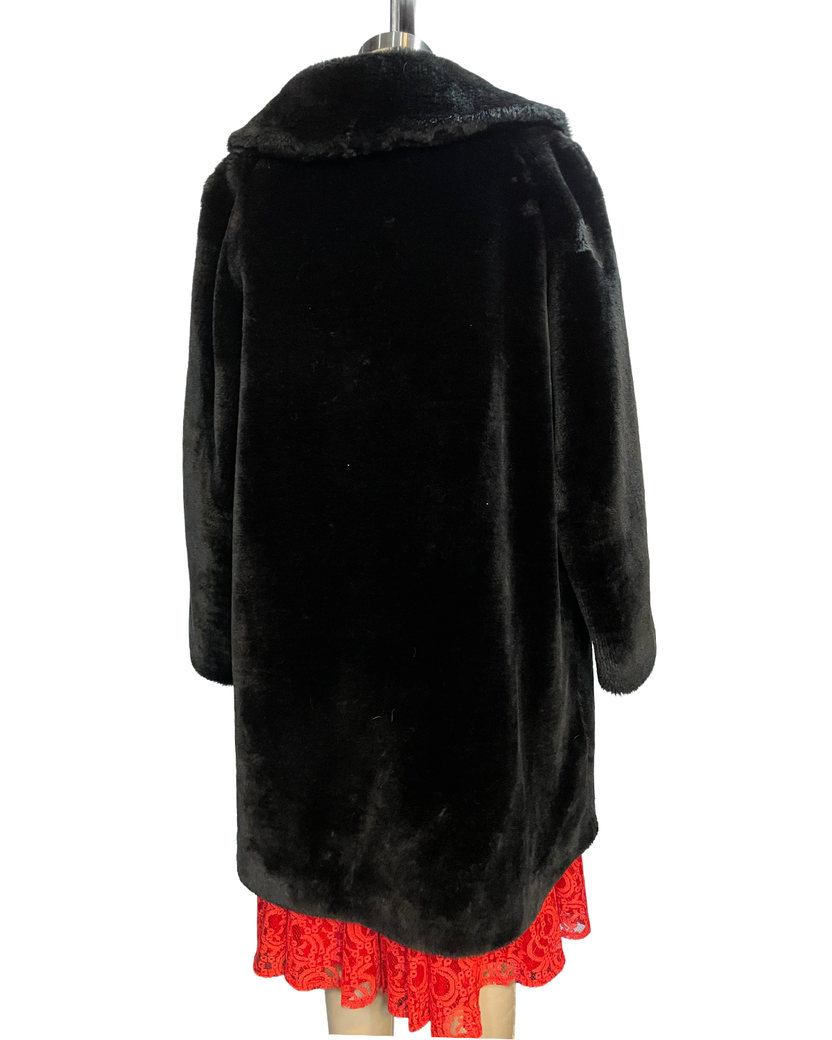 1970s Black Faux Fur Double Breasted Coat