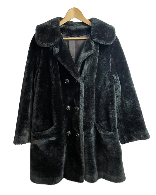 1970s Black Faux Fur Double Breasted Coat
