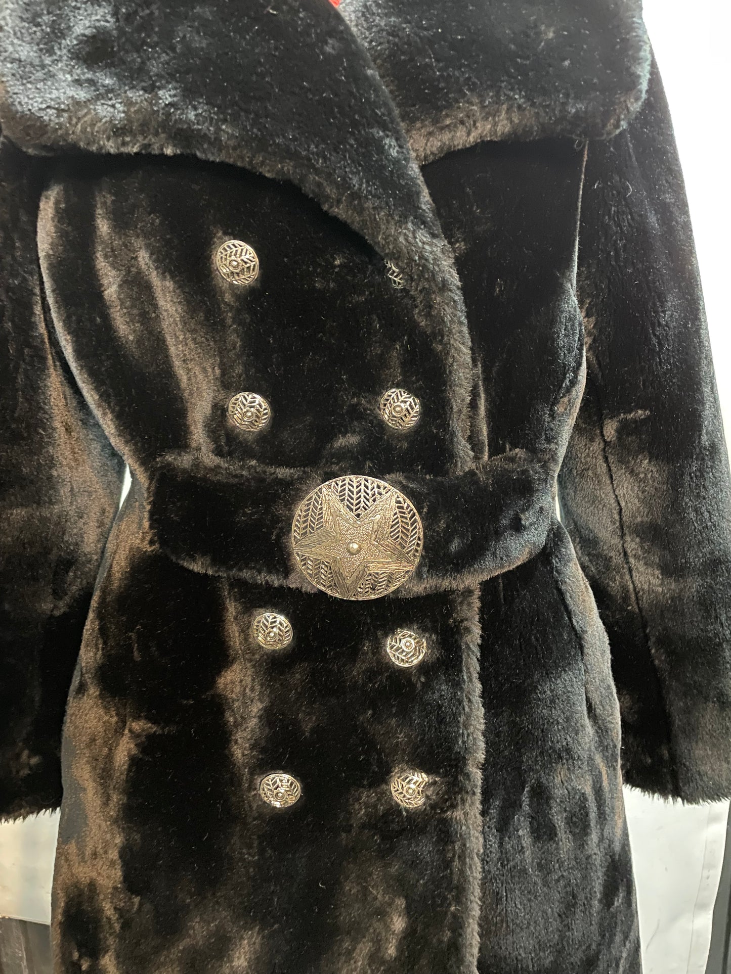 1960s Black Faux Fur Coat with Belt Accent