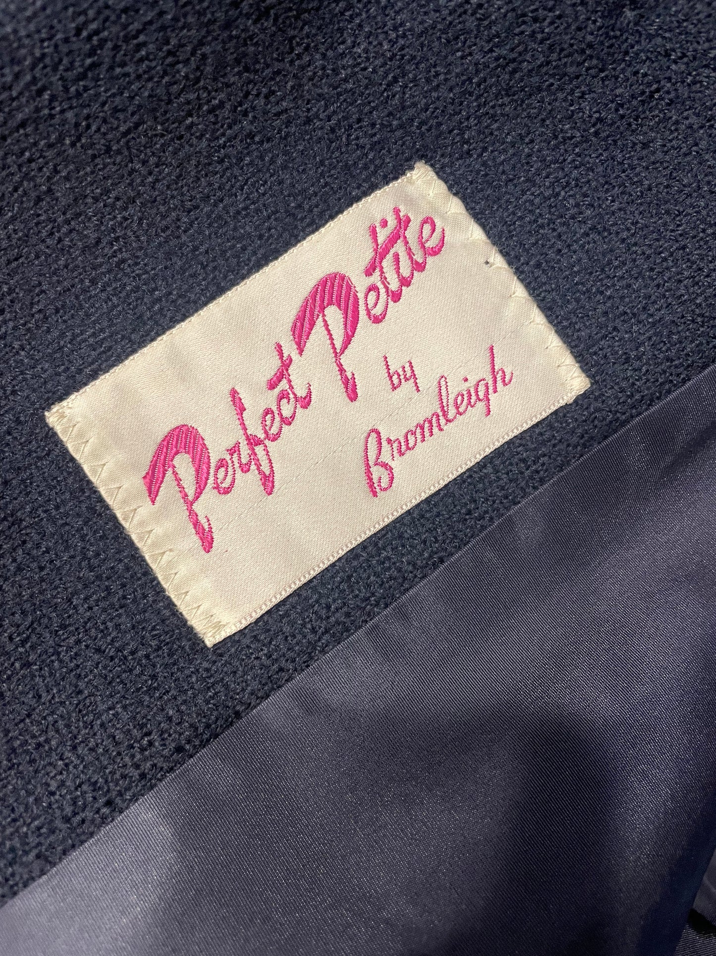 1960s Navy Wool Rhinestone Button Classic Coat