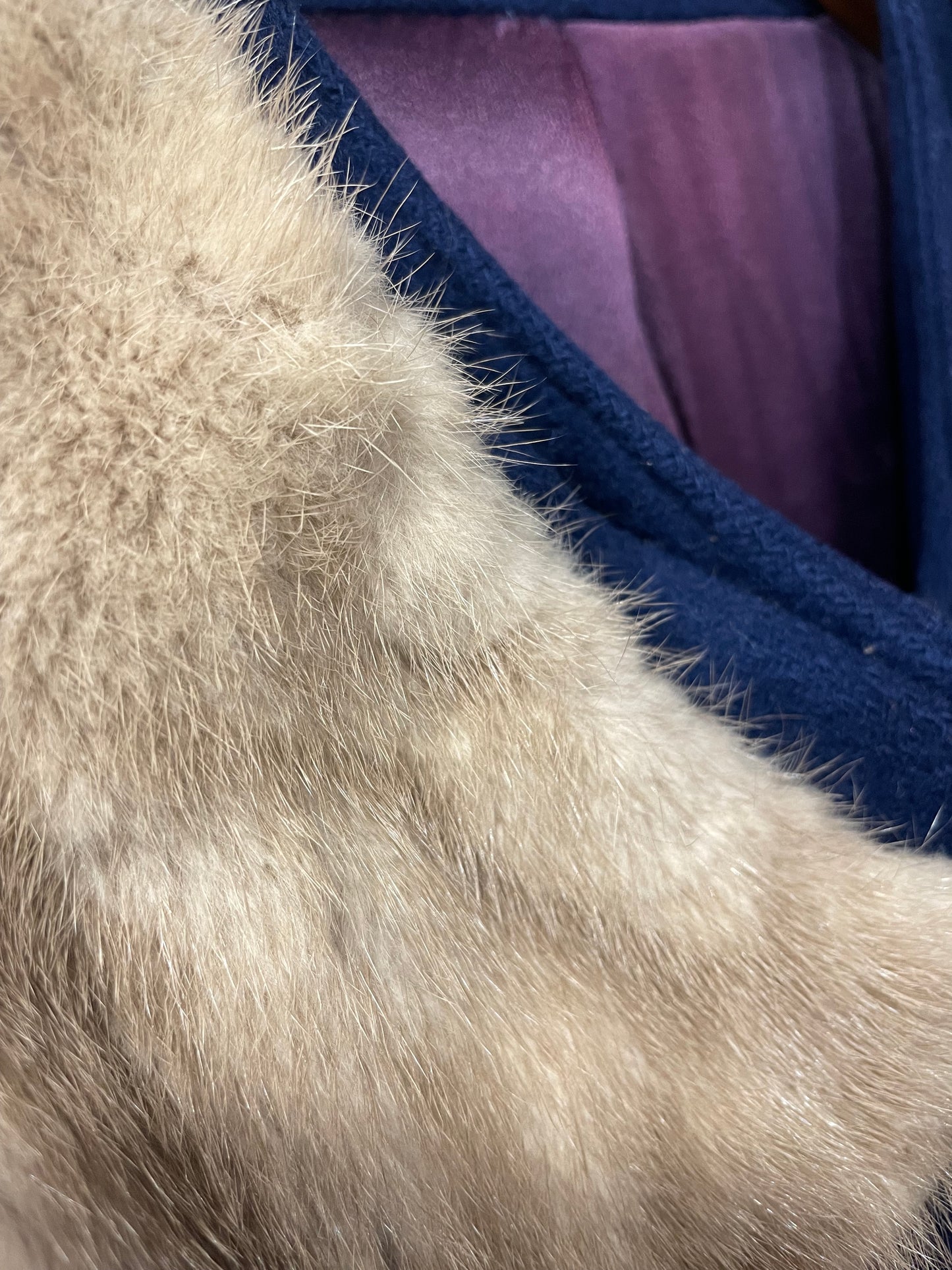 1960s Royal Blue Mink Collar Wool Swing Coat