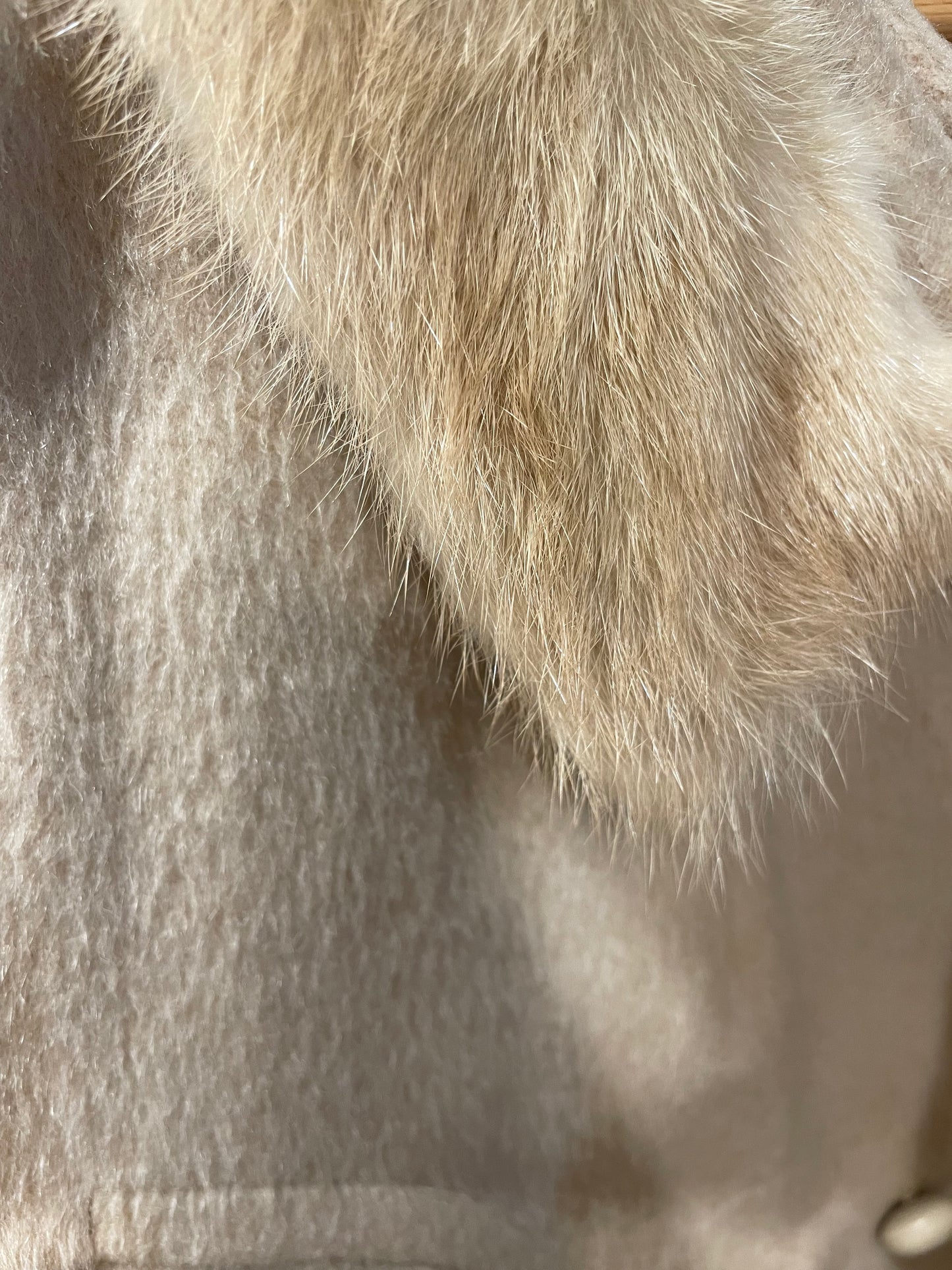 1960s Taupe Wool Mink Collar Tailored Seam Detail Double Button Swing Coat