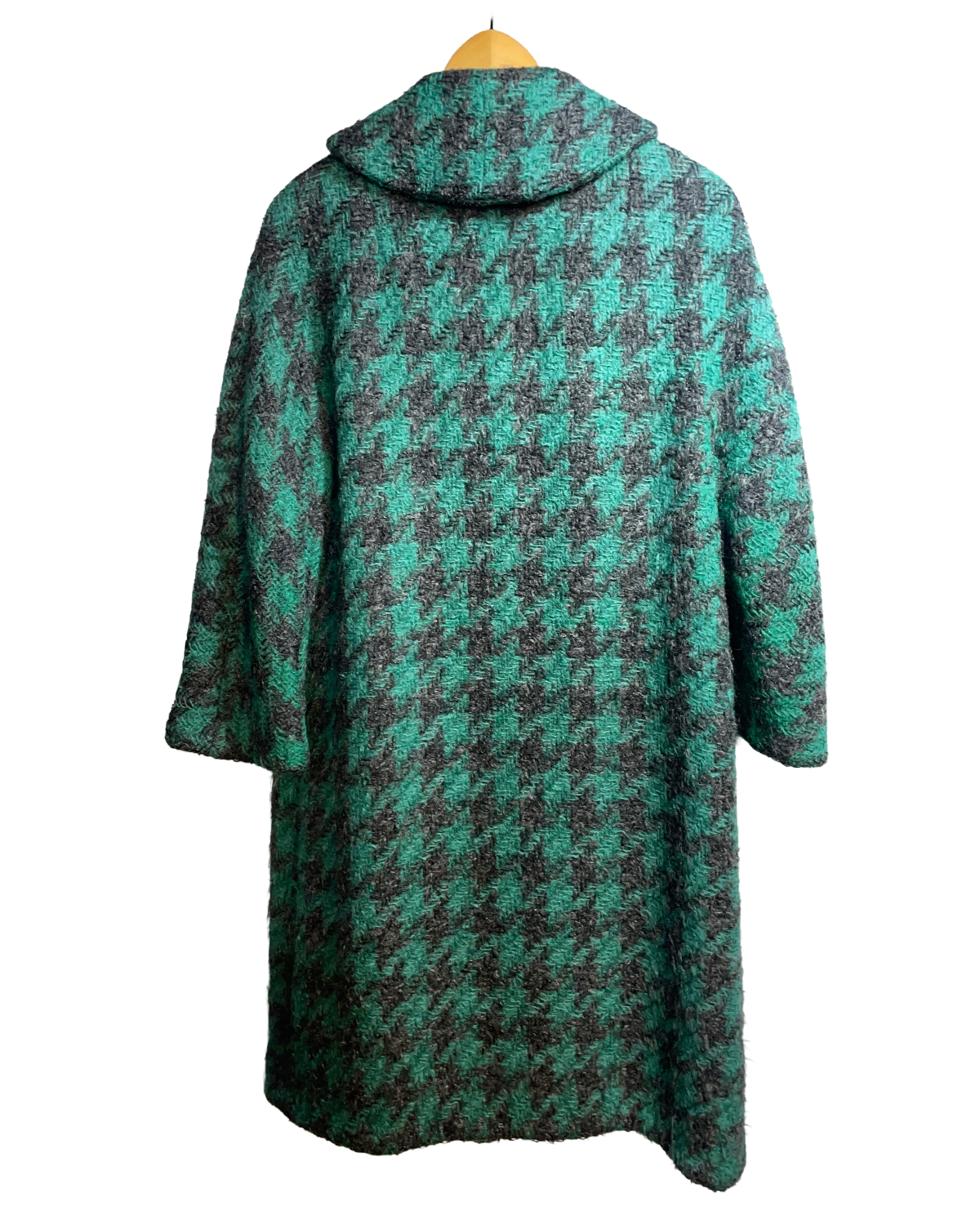 1960s Green Black Woldenberg's Wool Attached Scarf Coat