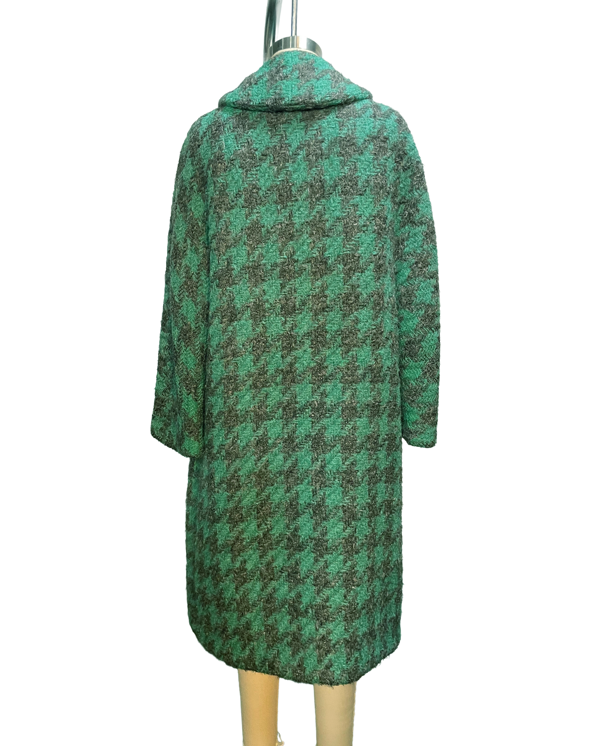 1960s Green Black Woldenberg's Wool Attached Scarf Coat