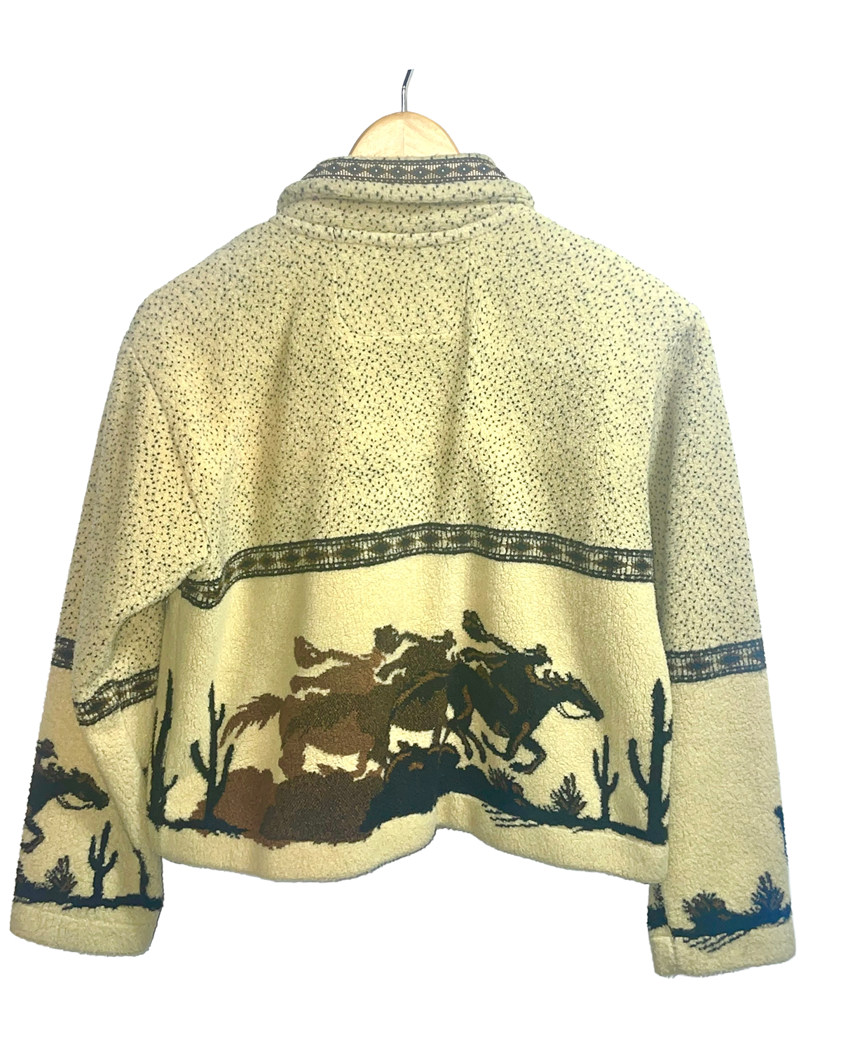 1990s Cream AOP Western Desert Scene Fleece Silver Concho Button Crop Jacket