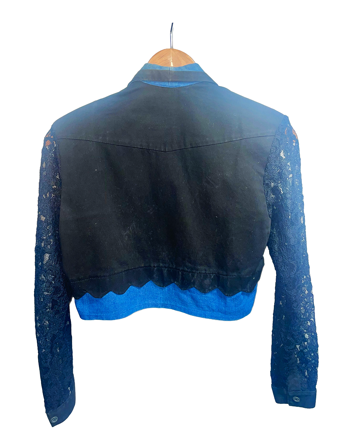 1980s Black Denim Lace Sleeves ‘Alamo’ Western Cropped Jacket
