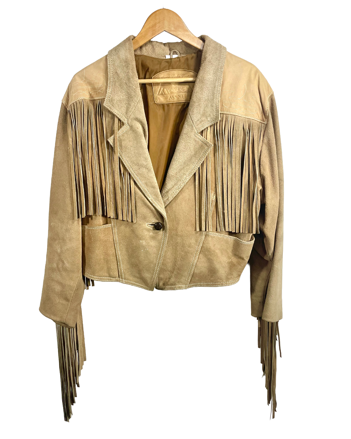 1980s Tan Suede Long Shag Fringe Notch Lapel Crop Leather Jacket