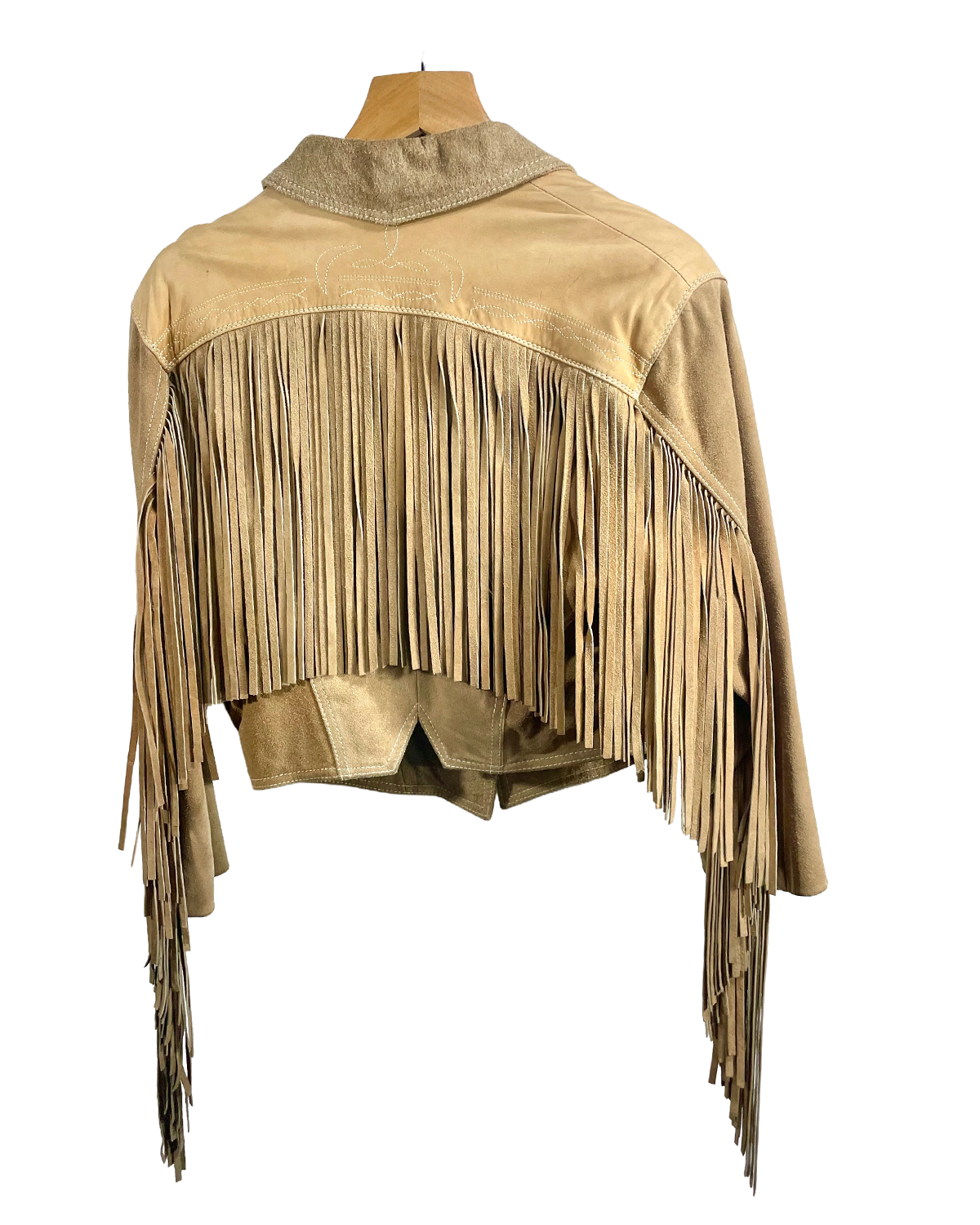 1980s Tan Suede Long Shag Fringe Notch Lapel Crop Leather Jacket