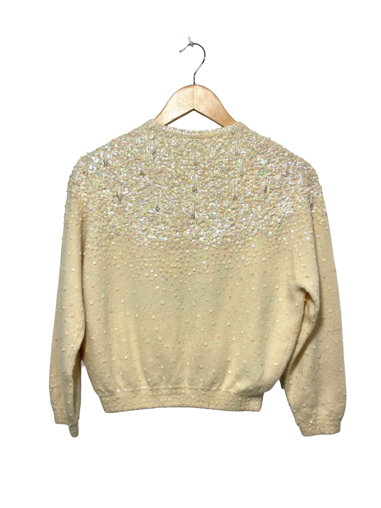 1960s Ivory Hong Kong Beadwork Angora-Blend Cardigan