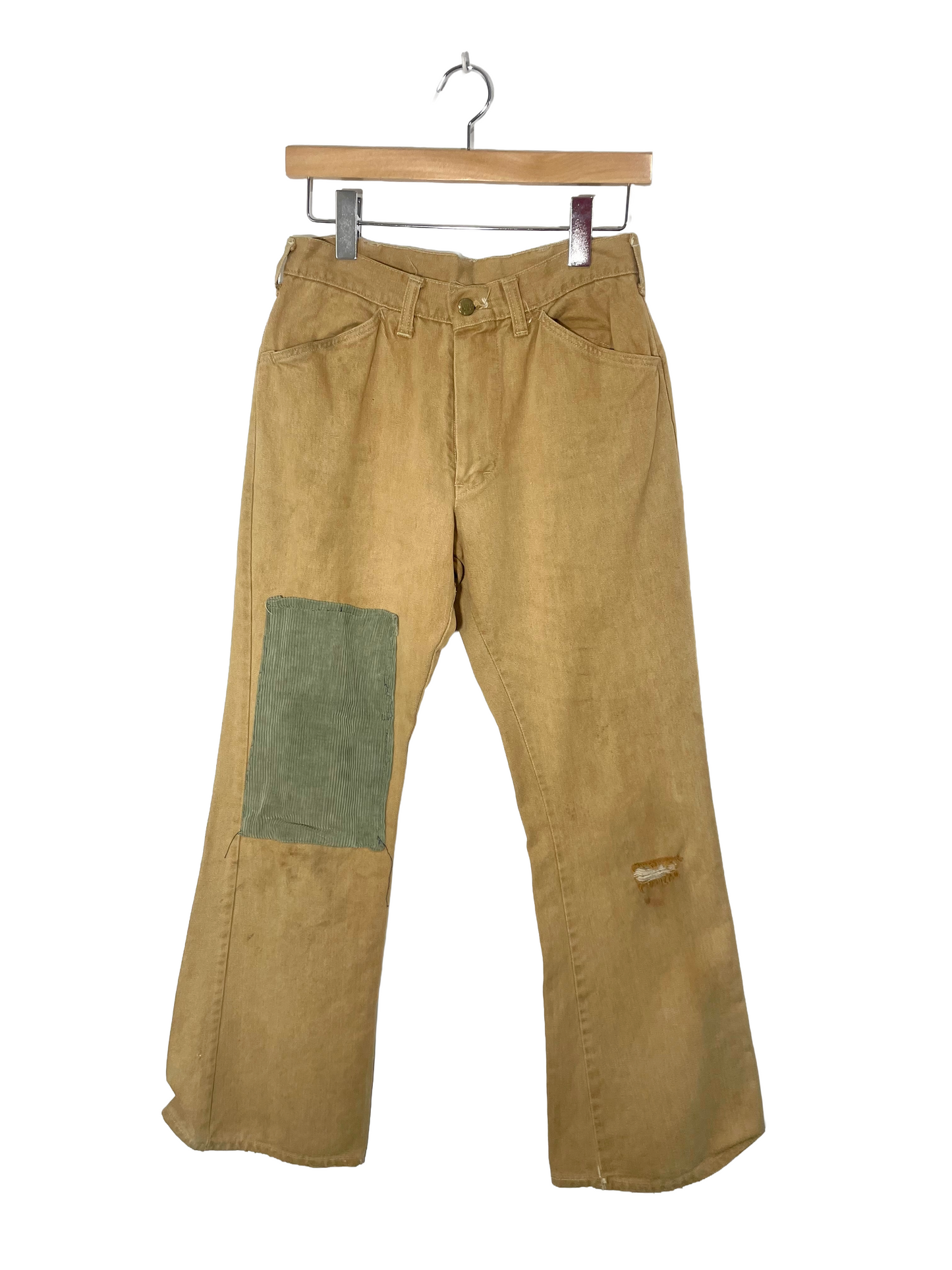 1960s Ochre Distressed Corduroy Patch Lee Flares