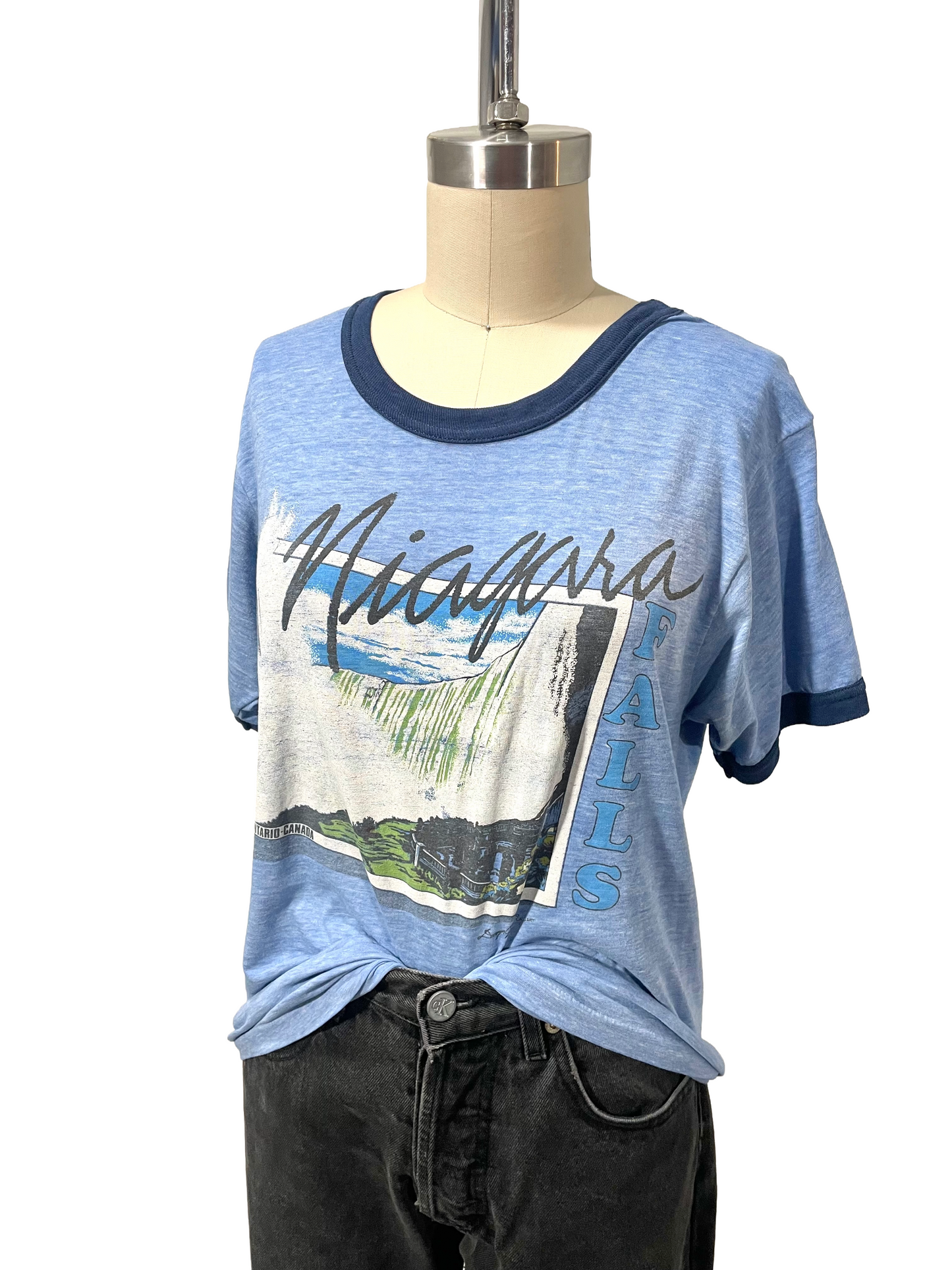 1980s Heather Blue Niagara Falls Ringer Tee
