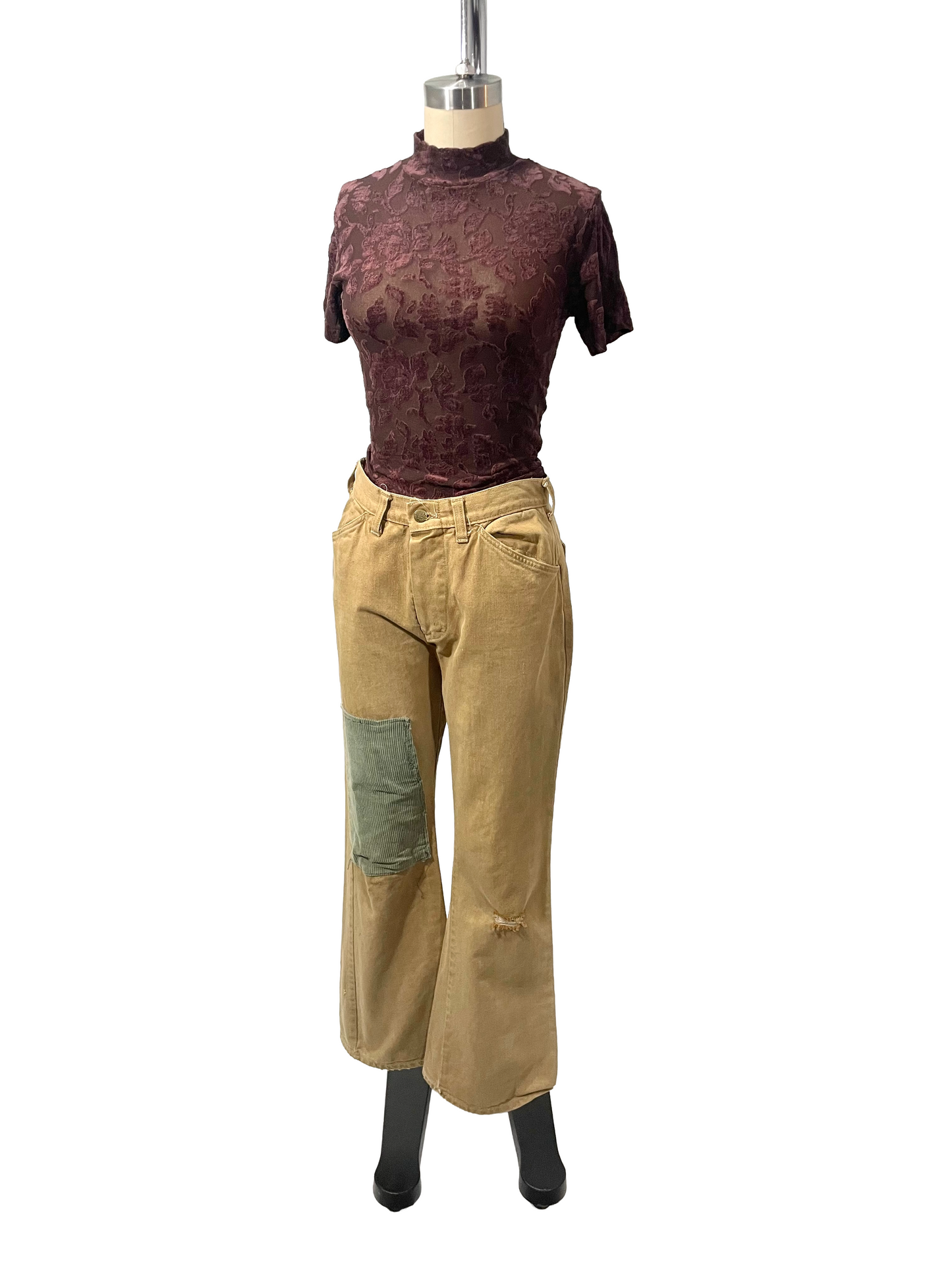 1960s Ochre Distressed Corduroy Patch Lee Flares