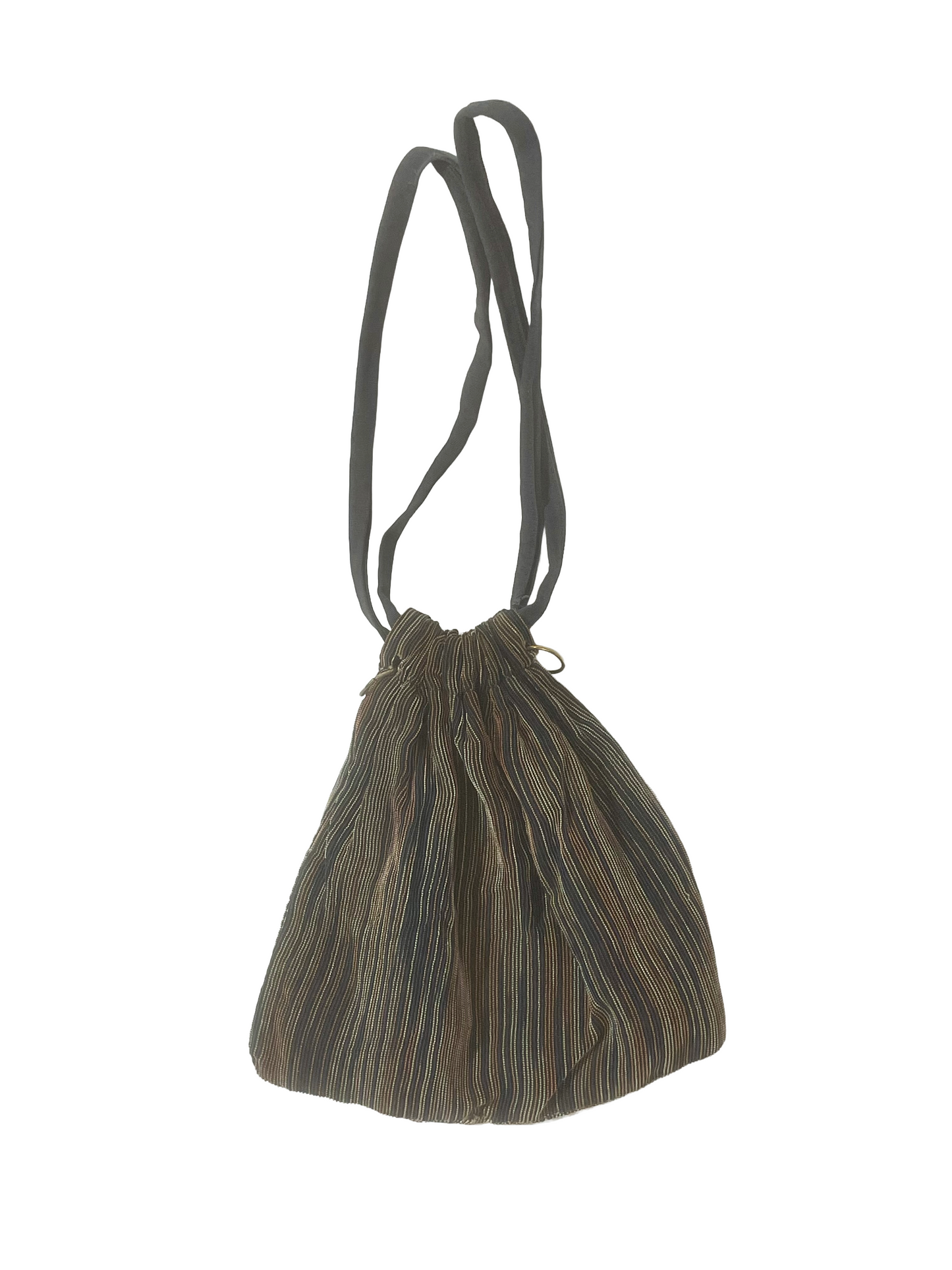 1940s Navy Peach Variegated Stripe Drawstring Satchel Bag