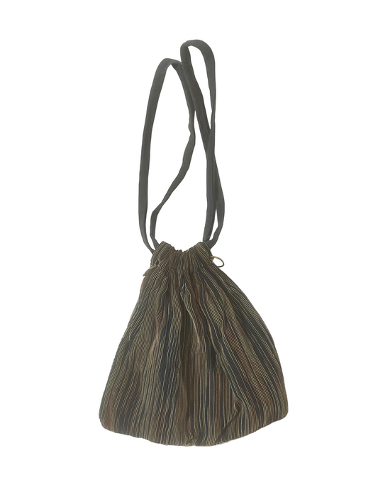 1940s Navy Peach Variegated Stripe Drawstring Satchel Bag