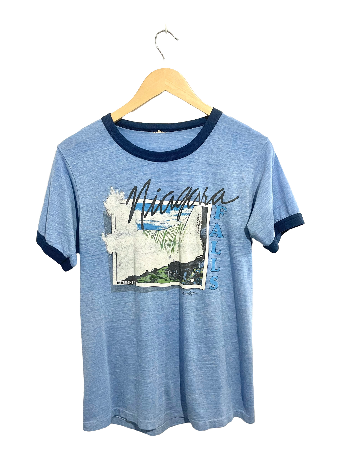 1980s Heather Blue Niagara Falls Ringer Tee