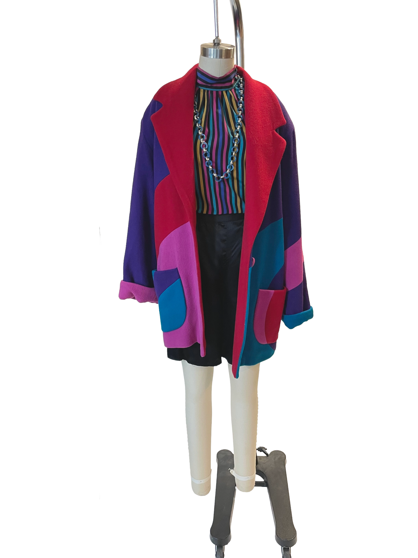 1980s Colorblock Jewel Tone Brushed Wool Jacket
