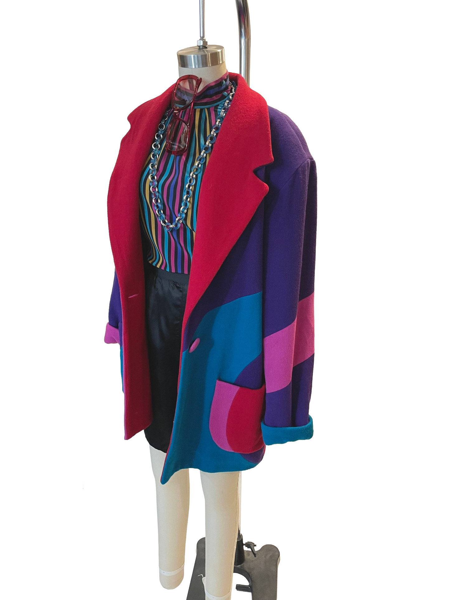 1980s Colorblock Jewel Tone Brushed Wool Jacket