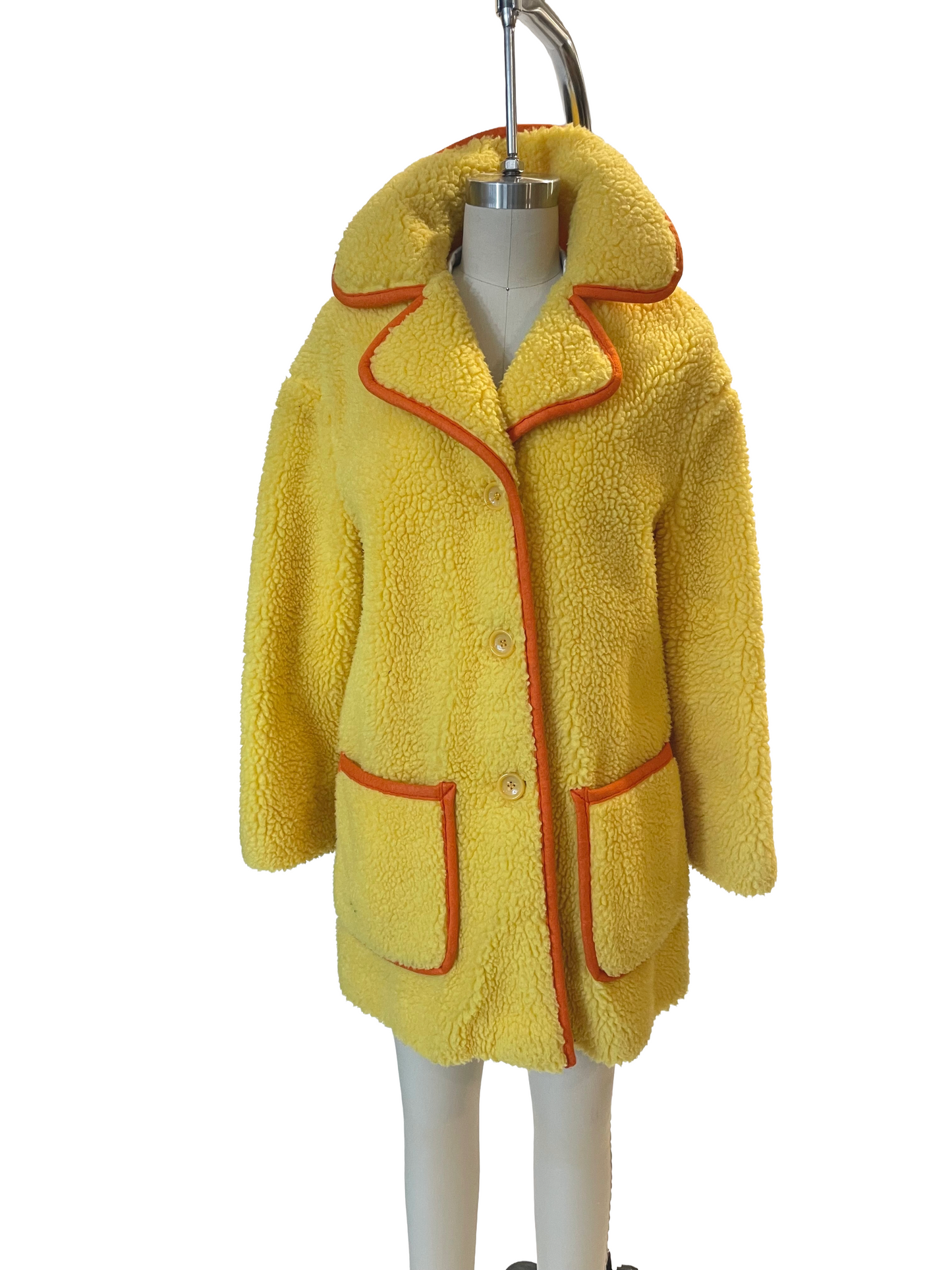 1970s Yellow Fleece Orange Piping Patch Pocket Coat