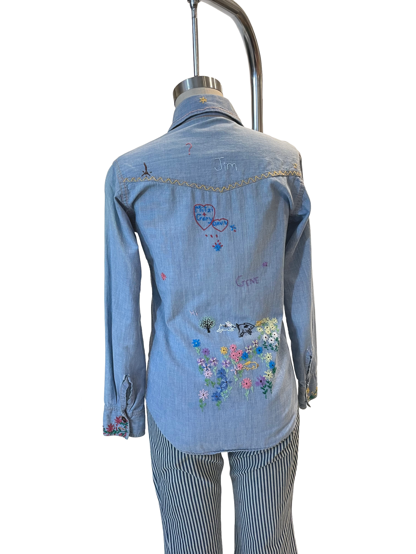 1970s Hand Embroidered Cotton Chambray Shirt