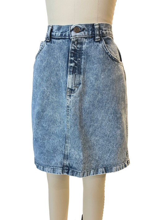 1980s Acid Wash Cap Ferrat Denim Mini Skirt