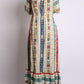 1970s Off-White Cotton Geometric Tapestry Print Off-Shoulder Dress