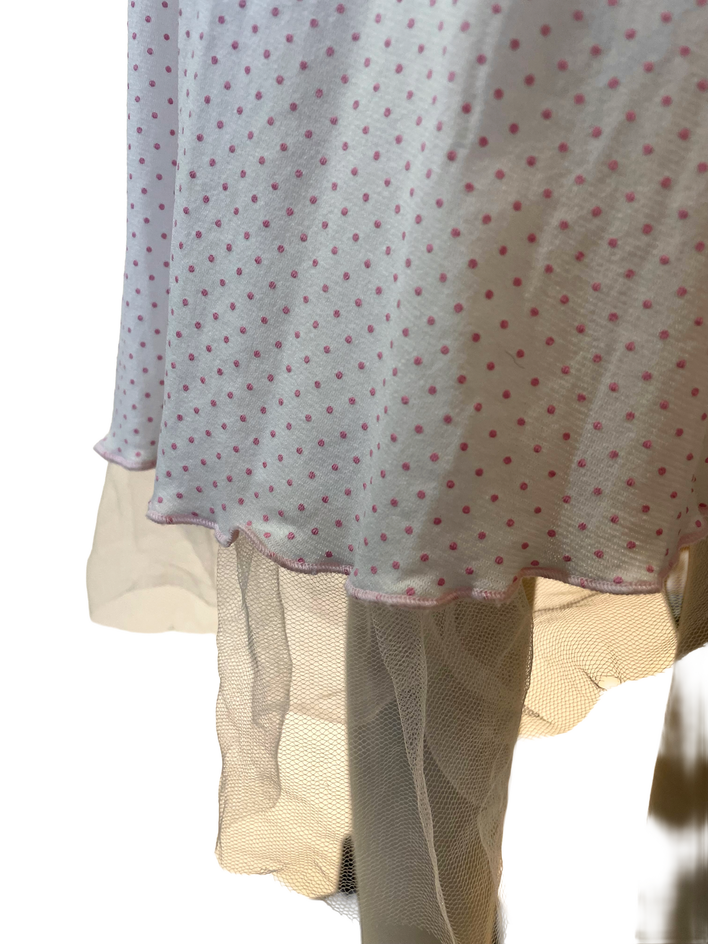 2000s White Pink Polka Dot Flutter Dress