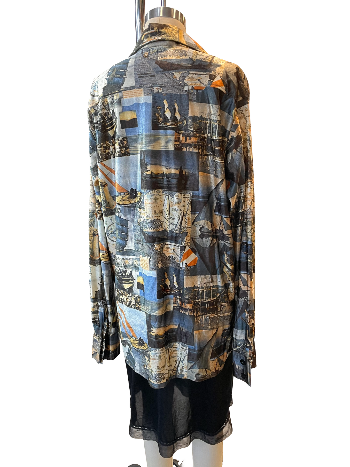 1970s Photoreal Boats Nylon Disco Shirt