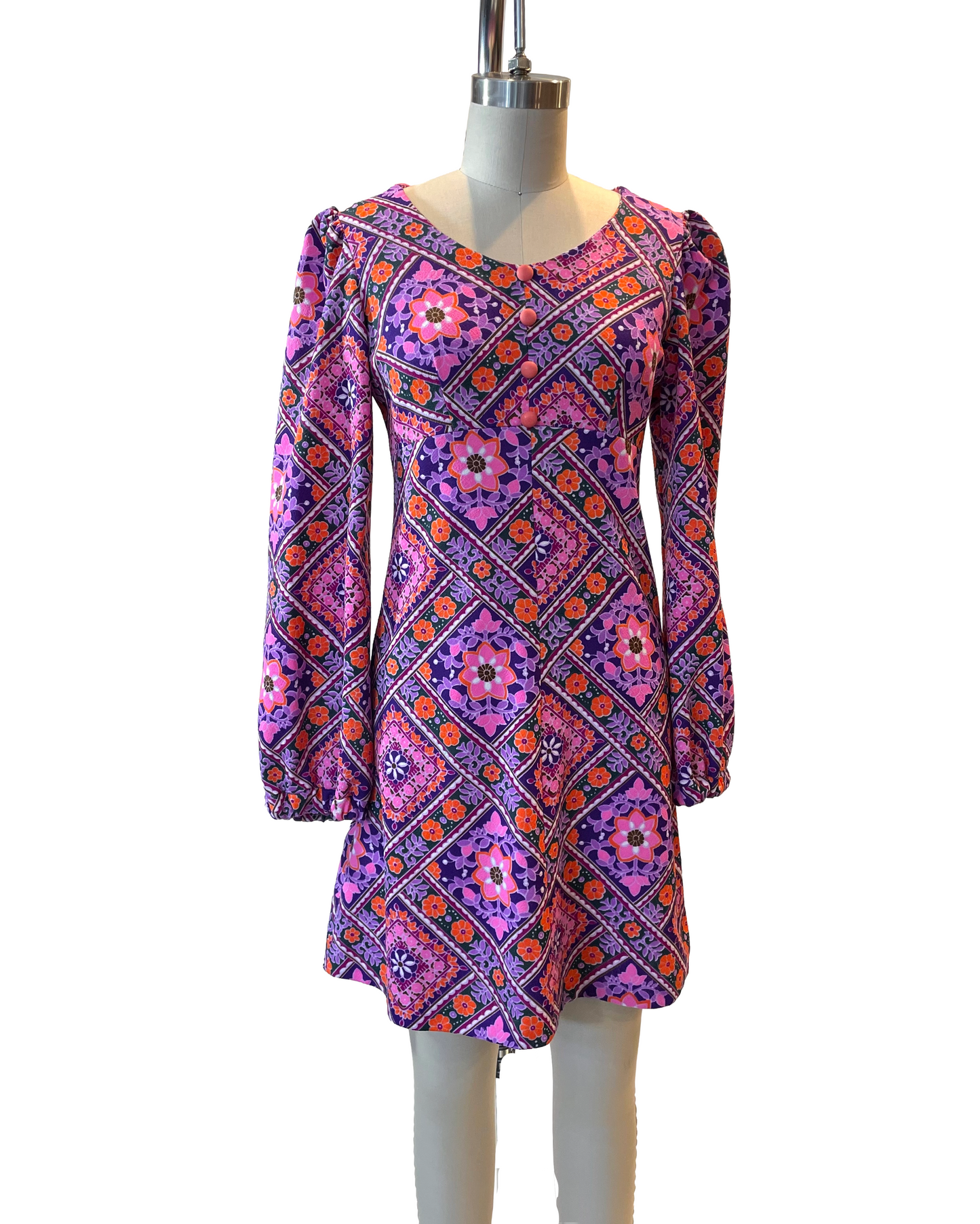 1970s Bright Psychedelic Polyester Tunic Mini Dress