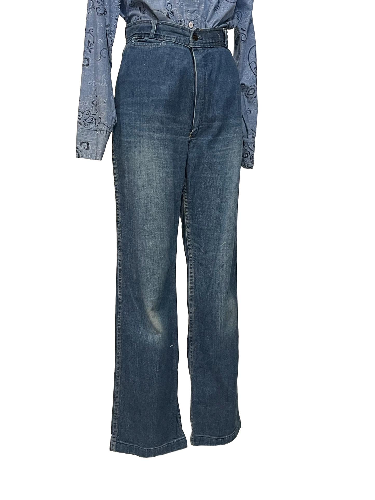 1970s High Rise Star Embroidred Pocket Jeans