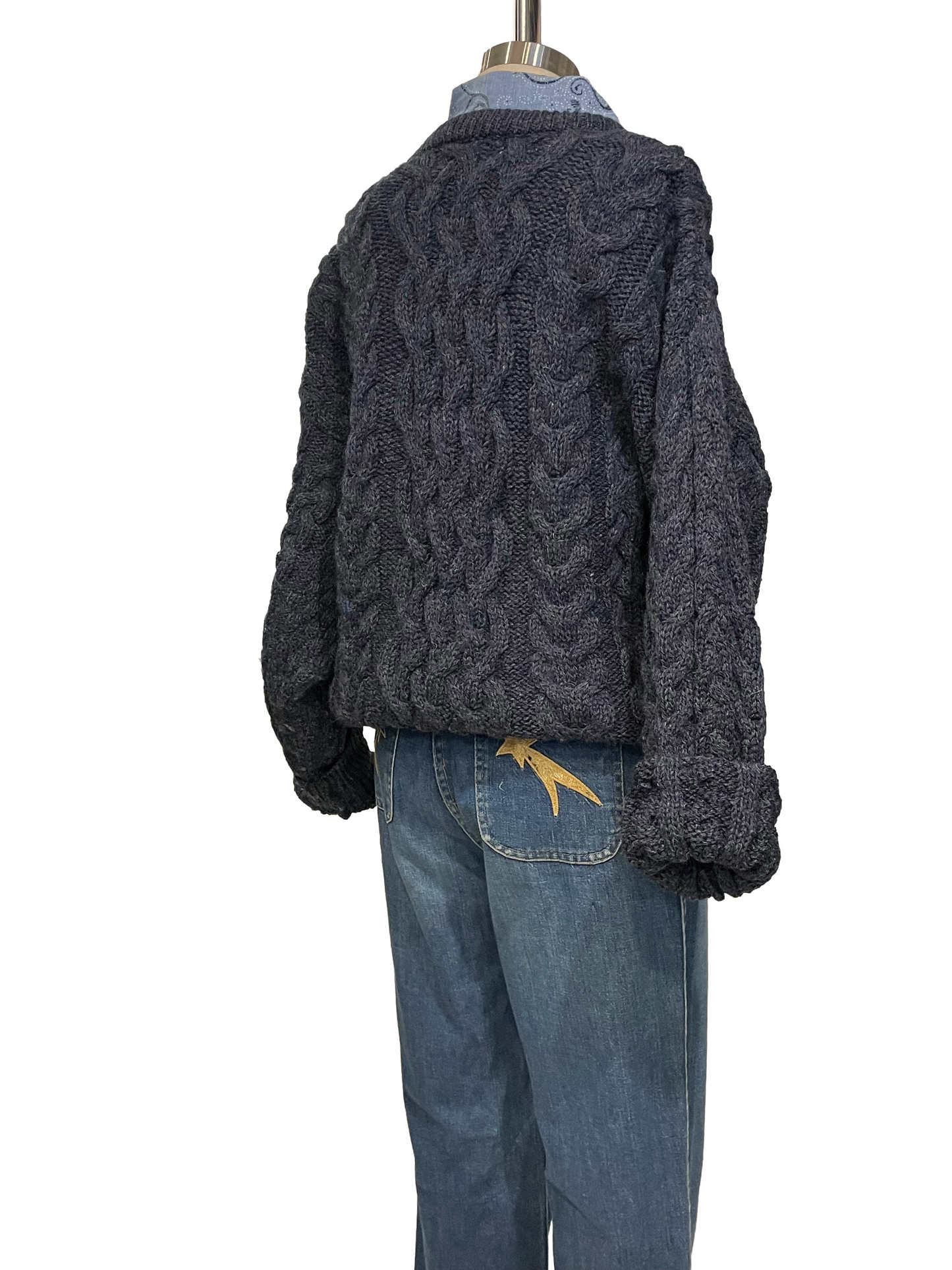 1990s Dark Blue Arancraft Merino Wool Sweater