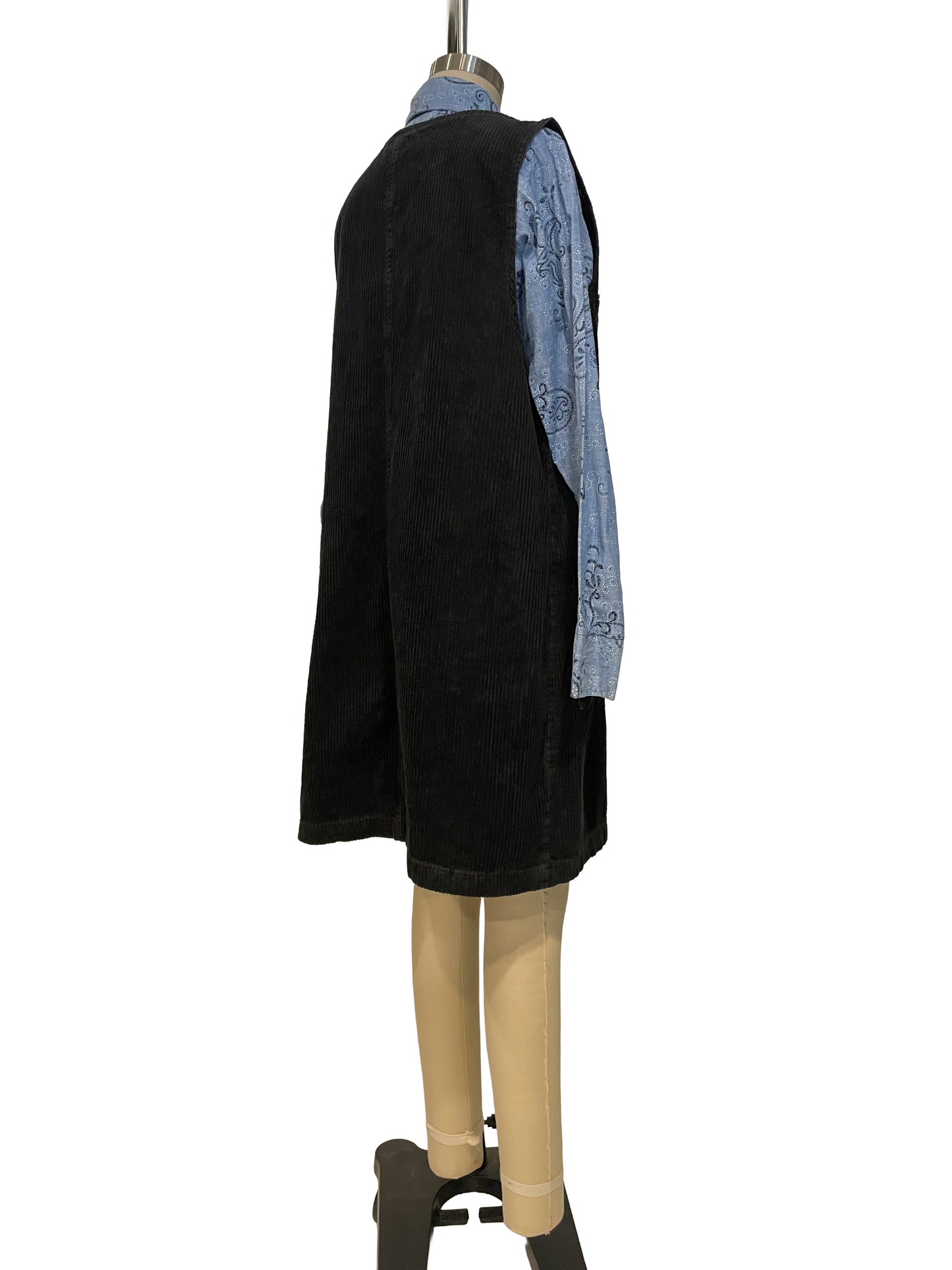 1990s Black Zip Corduroy Jumper Dress