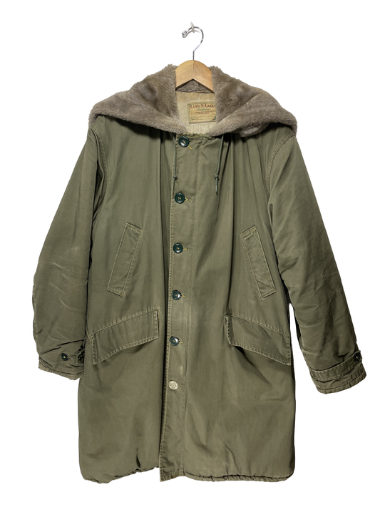 1950s Olive Drab Gab Shell Land-N-Lakes Parka Flat Hood Parka