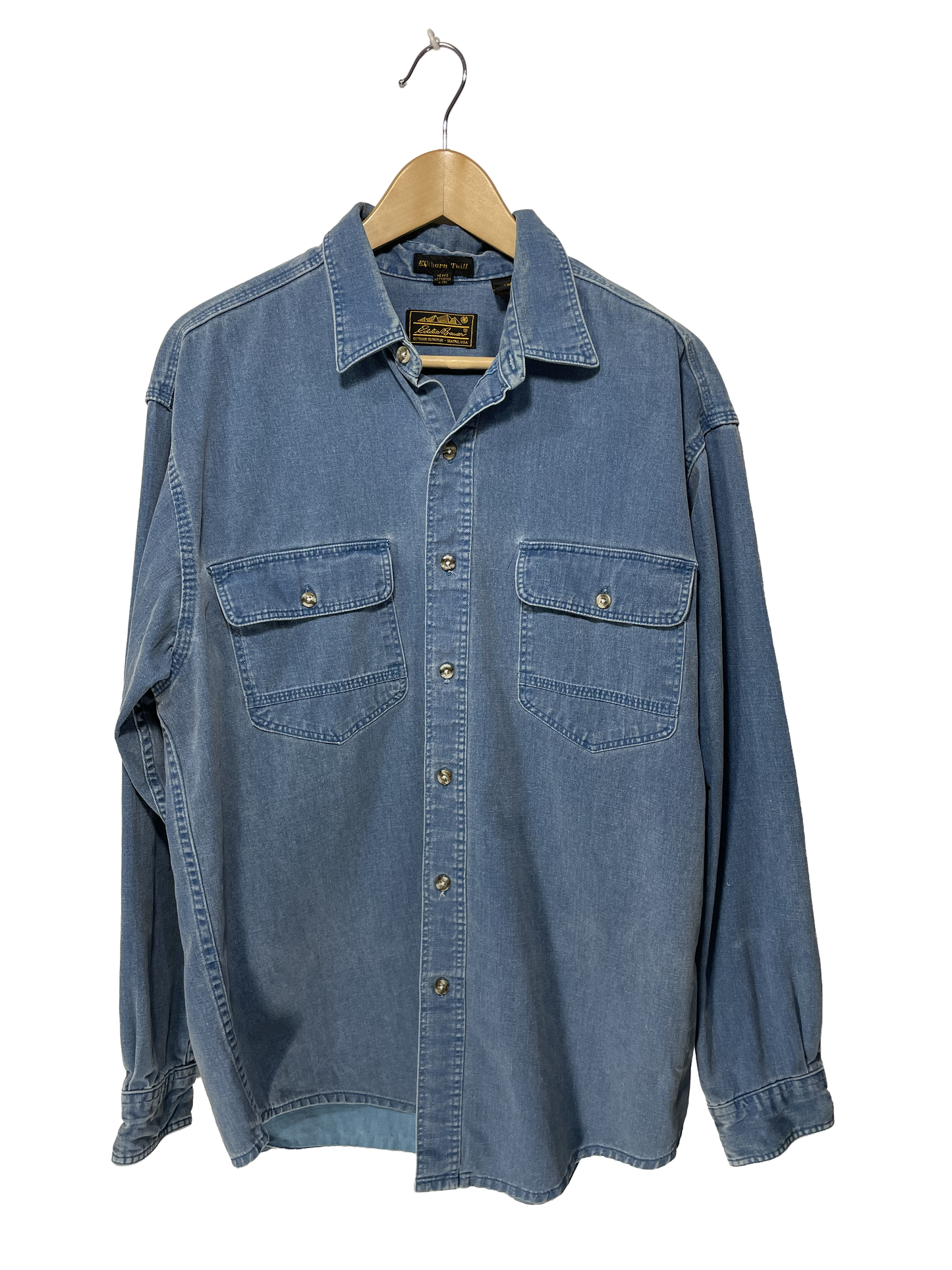 1990s Tumbled Chambray ‘Elkhorn Twill’ Eddie Bauer Double Pocket Shirt