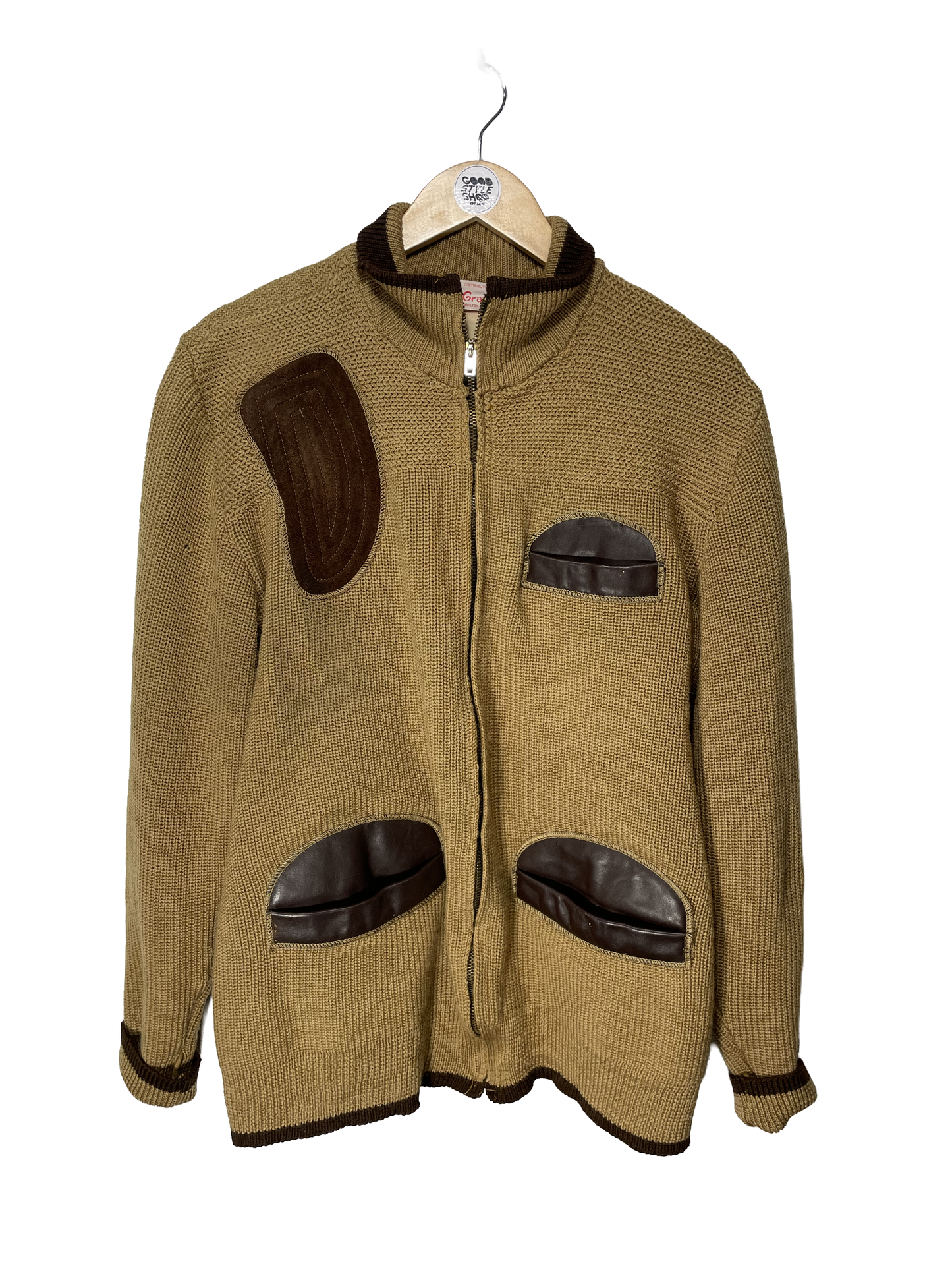 1960s Tan Wool Brown Suede ‘Paul Graff’ Hunters’ Zip Cardigan